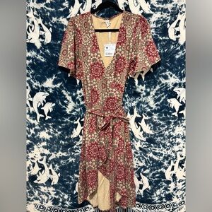 Kate Quinn Flutter Sleeve Wrap Dress in Earthen Mandala Print